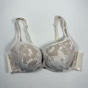 Cacique Lane Bryant 42C Balconette Bra Nude Illusion Ivory Lace Underwire